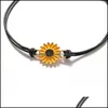 car dvr Beaded Strands Bohemian Enamel Sunflower Charms Strand Braided Bracelet Sister Love Friendship Child Adjustable Rope Daisy Wristban Dh68D