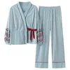 Women's Sleepwear Long Sleeve Pajamas Women's Summer Thin 100kg Pure Cotton Stripe Suit Japanese Kimono Spring and Autumn Household 230227