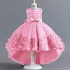 Flickans klänningar Floral Girls Princess Party Dresses i 3-12 år Puffy Tulle släp Xmas Elegant Children Clothing Birthday Wedding Gown W0224
