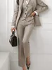 Kobiety damskie Blazers Koreańskie mody Blazer 3 szt. Vintage Długie rękawowe kurtki kamizelki i proste spodnie Suit Kobiet Chic Business Outfits 230227