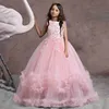 Kız Elbiseleri 2023 Pageant Nedime Çocuklar Gece Elbise Kızlar için Çiçek Nakış Tül Beyaz Prenses Parti Elbiseleri Gelinlik