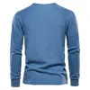 AIOPESON Wafel Henley T-shirt Mannen Lange mouw Basic Ademend Heren Tops Tee Shirts Herfst Effen Kleur T-shirt voor mannen 230227