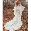 Романтические свадебные платья в стиле бохо Свадебные платья с длинным рукавом с прозрачным вырезом и трапециевидной линией, полное кружево, большие размеры, деревенский простой заказ 328 328