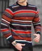 Suéter Masculino Primavera e Outono Suéter Solto Crewneck Waffle Impressão Digital Colorido Listrado Suéter Casual 230227