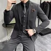 Ternos masculinos Blazers Jaqueta Pants de colega de ponta boutique Moda Moda Moda Moda Sólida Mens Casual Business Suit de 3 peças Conjunto de noiva Vestido de noiva 230227