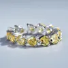 Cluster Rings Love Hearts Yellow Crystal Citrine Gemstones Diamonds Bands for Women 18K White Gold Silver Color SMEEXKE TRENDY ACCIMEORY