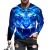 Camisetas de algodón con estampado de tigre y león Vintage para hombre, camiseta holgada de manga larga con cuello redondo para hombre, ropa de gran tamaño 5xl