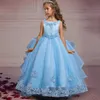 Robes de fille traînant fleur robes de demoiselle d'honneur élégante robe de princesse pour filles enfants noël longue fête robe de mariée enfants vêtements W0224