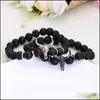 car dvr Beaded Strands Women Jewelry Bracelet Punk Cz Bl Head Skl Men Fashion 8Mm Lava Stone Beads Charm Bracelets Bangles Rame Gift Drop De Dhumn