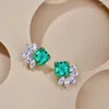 Stud Earrings Punki Korean Green Square Cubic Zircon Leaf Shape For Woman Girls Fashion Bridal Party Wedding Jewelry