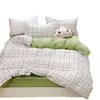 Yatak takımları nordic basit rayon yatak seti yetişkin yorgan kapağı yeşil ekose yatak klothes keten sayfası tek çift kraliçe kral qulit kapakları 230227