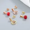 Stud Earrings Asymmetrical Small Women's Simple Special Red Crystal Cherry Geometric Pendant Earring