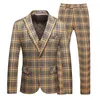 Men's Suits Luxury Fashion Men's Plaid Western Slim Fit Wedding Groom Dress Three-piece Suit Jacket Pants Vest