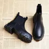 Dress Shoes 2022 Nieuwe koe echte lederen laarzen dames vierkante hakken chelsea laarzen glijden op platformschoenen herfst winter enkel laarzen r230227