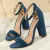 Sandals 2023 Summer Concise Women 95cm Stripper High Heels Wedding Sandals Purple Pink Block Heels Ankle Strap Sandals Plus Size Shoes Z0224