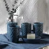 Badezubehör Set Blue Relief Craft Badezimmer Accessoires Keramik Nordic Moderne geschnitzte Zahnbürsten Dusche Hausdekorde