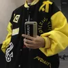 Kurtki męskie vintage patchwork baseball mężczyźni kobiety uliczne listu ulicy Flocking Varsity Bomber Jacket Hip Hop Overized College Coats para