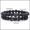 Coche dvr Beaded Strands 10Pc / Set Natural 8Mm Crown Volcano Stone Cz Round Bracelet Sets Regalos para hombres Mujeres Yoga hecho a mano Joyería Drop Deliv Dhwkj