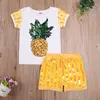 Kleidungssets Mädchen Lässiges zweiteiliges Kleidungsset Sommer Gelbe Ananas Bedrucktes Muster Rundkragen Kurzarmoberteile und Paillettenshorts