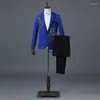 Men's Suits Stage Wear Stereo Diamond Suit Mens 2 Piece Set Coat Pants Men Red Black Blue Chinese Style Blazers