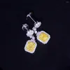 Boucles d'oreilles de luxe brillant jaune cristal Zircon couleur argent bijoux de mode pour femmes coréenne femme princesse