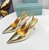 Tasarımcı Elbise Ayakkabı Kadın Yüksek Topuklu Rugan Ayak Bileği Kayışı Sandalet Sivri Burun Taklidi Ayakkabı Lüks Altın Gümüş Slip-on Pompalar