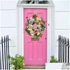 voiture dvr Décoratif Fleurs Couronnes Porte D'entrée Décor Guirlande Arc-En-Hortensia Pour Fenêtre Décoration Artificielle Rose Fleur 16 Pouces Goutte Dhyji