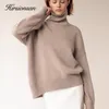 Kvinnors tröjor Hirsionsan Chic Turtle Neck Autumn Winter Sweater Women Soft Warm Basic Stickover 12 Colors Loose Casual Female Jumper 230227