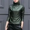 Camisas femininas Moda Faux Leather Plus Size Casual Winter Damas Turtleneck Tops Básicos Mulheres Mulheres de Manga Longa BLUSAs Pullover