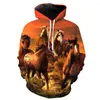 Men's Hoodies 2023 Fashion Sweatshirt Men / Women 3d Print Yellow Horse Animal Pattern Slim Unisex Stylish Hooded