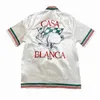 Camisa casual de seda Casablanca Hombres y mujeres Conejo Negro Blanco Cuadros Moda casual Camisa hawaiana de manga corta