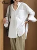 Kvinnors blusar skjortor celmia mode vita tunika toppar höst kvinnor långärmad blus casual solid knapp asymmetrisk lös parti blusas 230227