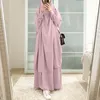 Etnik Giyim Müslüman İslami Dua Elbise Kadınların Tam Kapak İki parça Abayas, başörtüsü ile uzun kolu sade renkli yüksek streç