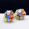 Stud Earrings Selling Brand Jewery Luxury Crystal Double Imitation For Women Ceramic Flowers Summer Style