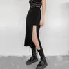 Skirts Women Gothic Side Split Buckle Belt Skirt Solid Color High Waist Bodycon Pencil Electronic Girl 90s Vintage Streetwear