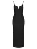 Casual Jurken 2023 Zwart Rayon Bandage Lange Jurk Vrouwen Sexy V-hals Spaghetti Band Bodycon Maxi Celebrity Avond Party Vestidos