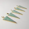 Pendentif Colliers Fuwo sculpté long triangle amazonite couleur or plaqué énergie cristal minéral accessoires pour la fabrication de bijoux PD428 5pcs