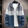 Men's Jackets 2023 Autumn Korean Hooded Sweaters With Thick And Velvet Cardigan Knitted Sweatercoats Patchwork Jacket Male M-3XL