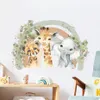 Adesivi murali Cartone animato Simpatico elefante Giraffa Foglie arcobaleno Adesivo acquerello Vinile Baby Nursery Art Decalcomanie per la camera dei bambini Home Decor 230227
