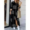 Casual Dresses Long Shirt Dress Autumn Women Sleeve Maxi Laides Turndown Collar Office Loose Sundress Robe ue 230227