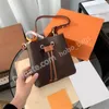 NEONOE BB Bucket Bag Designer Bags Marrom Flor Ombro Luxurys Bolsas De Couro Original Mulheres Bolsa Ombro Crossbody Tote 44020