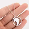 Africa Map in Circle Round Necklace Stainless Steel Outline Hollow African Continent Pendant Women Collar Choker Minimalist Hometown Clavicle Jewelry