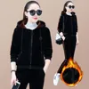 Gym Kleding Kapupje Dubbele zijdige fluwelen Gold Sexy Casual Sports Pak Dames Winter Fleece verdikte trui tweedelig hardlopen