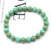 Strand Natural Green Turquoises Stone Bracelet Yoga For Women High Quality Flexible Golden Yellow Stripes Charms Beads