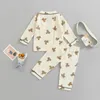 Pyjama's 1-6y Kids Pyjama Sets Baby Boys Grils Sleepwear Bear Gedrukte revers met lange mouwen Lange broek Kinderen Pajama Nigwear 230227