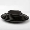 Piatti decorativi Anticaduta Nero Melamina Vassoio rotondo Piatto piano Piatti Snack alimentari Piatti bistecca sushi Dessert Tè Stoviglie Piatti piani Z0227