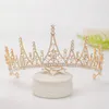 Hårklipp mode guldfärg krona brud prinsessa tiaras diadems för bröllopstillbehör Kvinnor kristallpärlhuvudstycke smycken