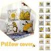 Travesseiro 4pc Sunflower abelhas letra de capa impressa Farmhouse Home Decorativa Flores de desenho animado Fronha de linho L6