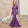 Party Dresses Peach Evening Gown Luxury Beadings Mermaid Night Bodycon Long Formal Purple Female Club Prom Sequins Vestidos 230225