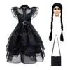 Girl's jurken woensdag addams kostuum meisjes voor kinderen addam vestidos mesh feestjurken carnaval kostuum wowan Halloween kostuum 230227